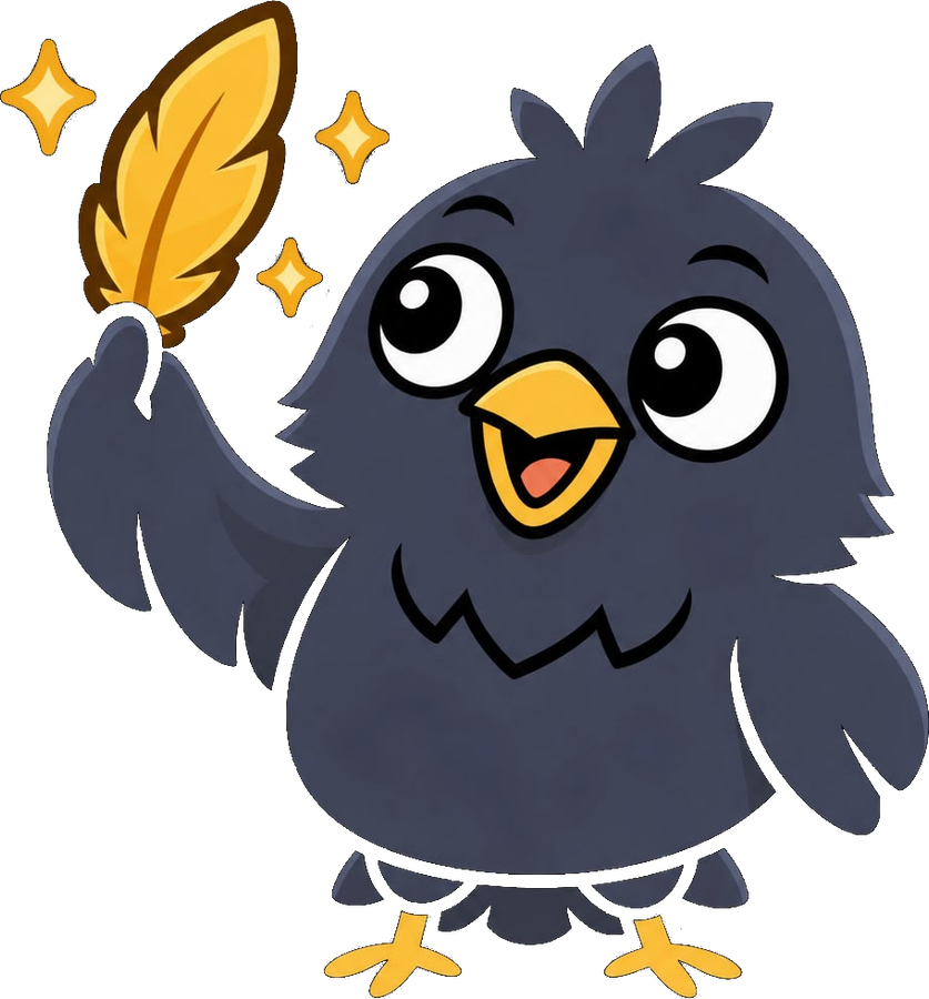 Rave holding up a golden feather